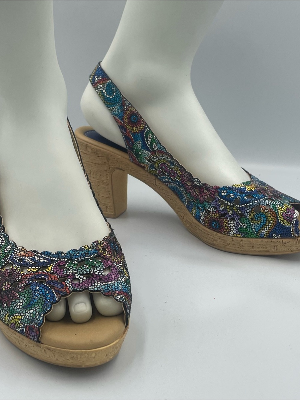 Spring Step Multicolor Slingback Platform Sandal Women. Size 39. Preowned. Italy